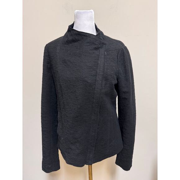 Vince Stretch Frise Asymmetrical Moto Black Knit Cotton Blend Jacket Size Small - Picture 11 of 11